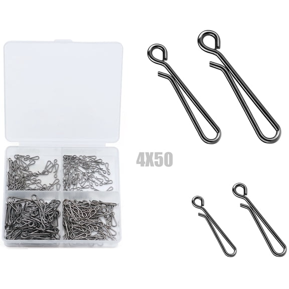 200pcs Quick-Release Fishing Connectors 4 Sizes Stainless Steel Rustproof Clips for All Water Angling Gear