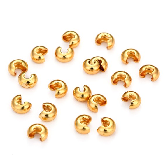 200pcs Real Gold Crimp Bead Covers 4.5 mm Knot Covers Half Round Open Crimp Beads Cover DIY Spacers for Bracelet Necklace Earring Crafts Making