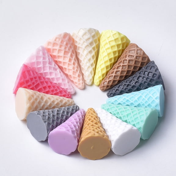 200pcs Resin Decoden Cabochons Ice Cream Cone Mixed Color 36x20mm for DIY