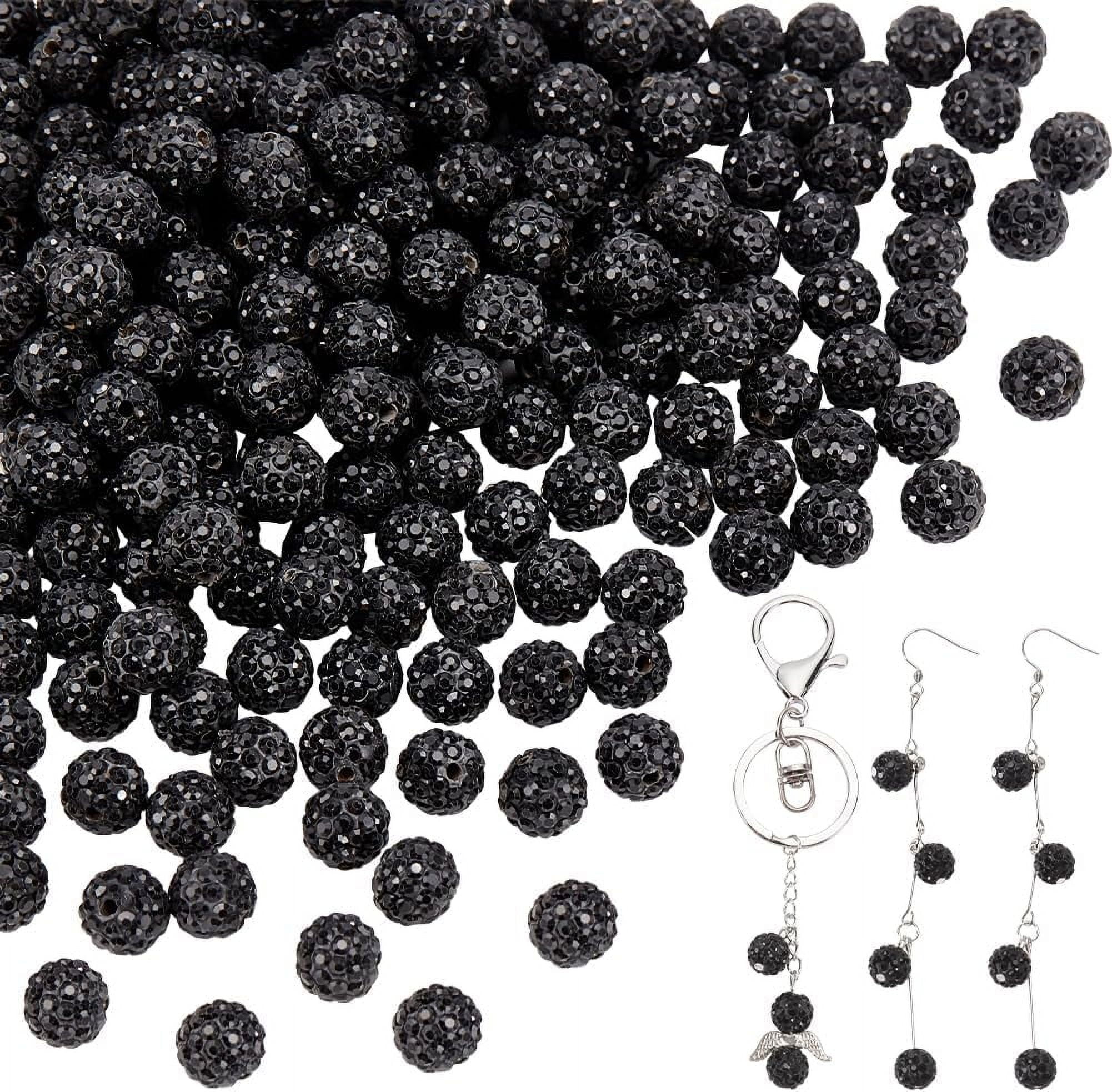200pcs Rhinestone Beads 10mm Black Beads Disco Ball Beads Polymer Clay Beads Glitter Round Beads Loose Beads for Friendship Bracelet Necklace Earring Jewelry Craft Making Jet