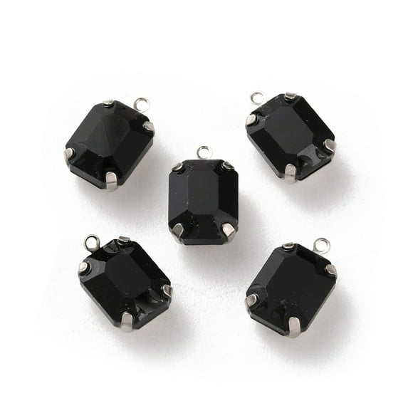 200pcs Rhinestone Pendants with Brass Findings Rectangle Jet 13x8x5.5mm Hole: 1.2mm