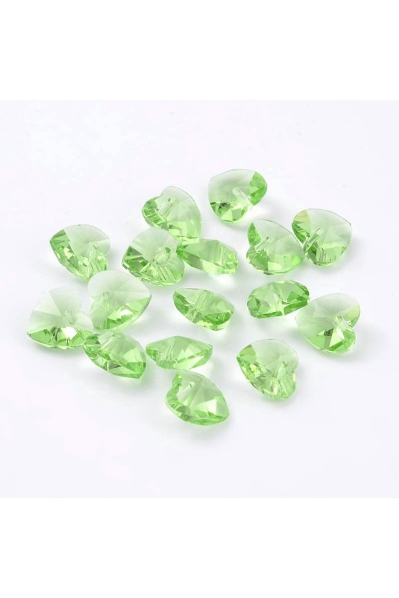 200pcs Romantic Valentines Ideas Glass Charms Faceted Heart Charm Light Green 10x10x5mm Hole: 1mm