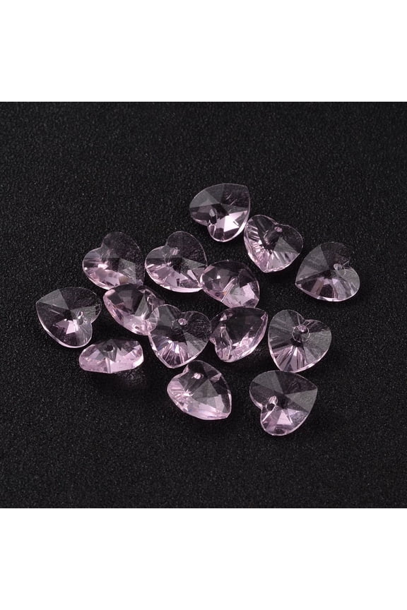 200pcs Romantic Valentines Ideas Glass Faceted Heart Charm Pearl Pink 14x14x8mm Hole: 1mm