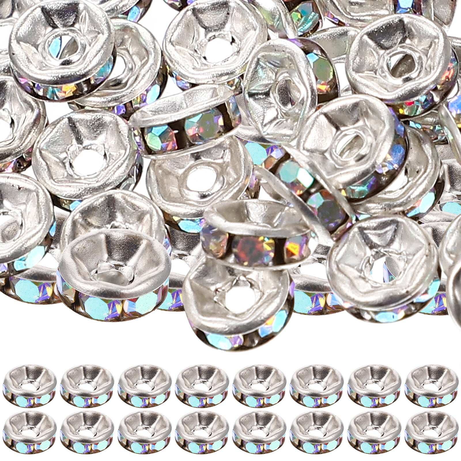 200pcs Rondelle Alloy Rhinestone Spacer Beads Charms for Jewelry Making