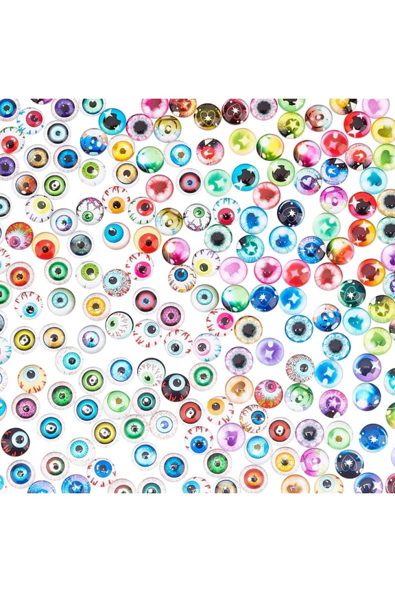 200pcs Self-Adhesive Eye Cabochon Stickers 12mm Animal Eye Glass Cabochons Cat Dragon Eyes Glass Dome Sticker Half Round Cabochons for Clay Sculptures Puppet Dome Pendant Trays