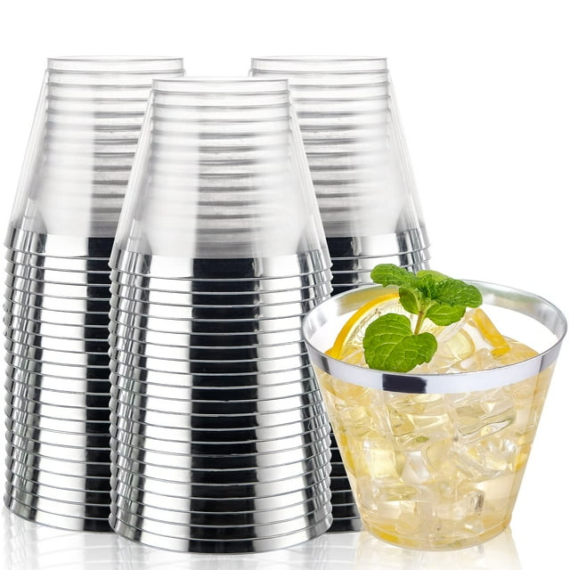 200pcs Silver Disposable Plastic Cups 9 oz Sturdy & NonToxic Old
