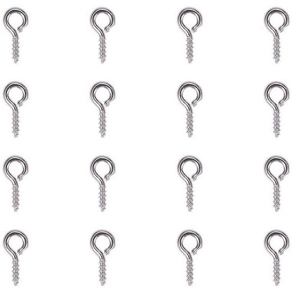 200pcs Silver Iron Screw Eye Pin Eyelets Screw Threaded Silver Clasps Hooks Eye Screws Bail Peg for Half-drilled Beads 8x4x1mm Hole: 2mm Silver
