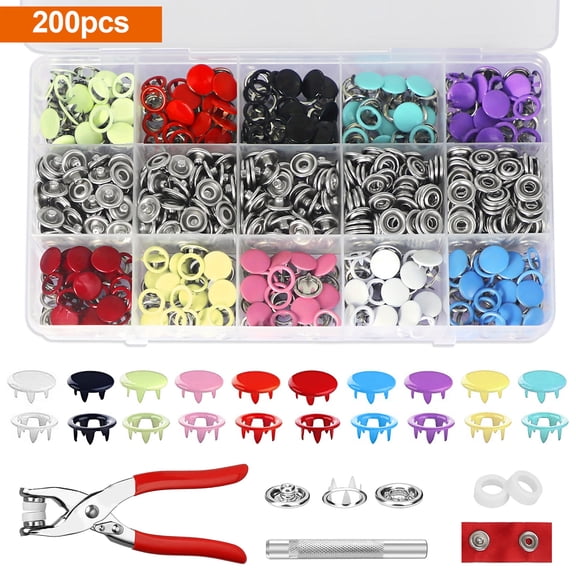200pcs Snaps Fastener Tool Kit, EEEkit 11 Color DIY Metal Snaps Buttons with Fastener Kit for Sewing Crafting