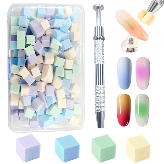 200pcs Soft Nail Sponges for Ombre, Macaron Nail Art Sponges with Grabbing Pen, Ombre Nail Sponge for Nails, Nail Ombre Sponge, DIY Nail Design Accessories for Salon & Home Use