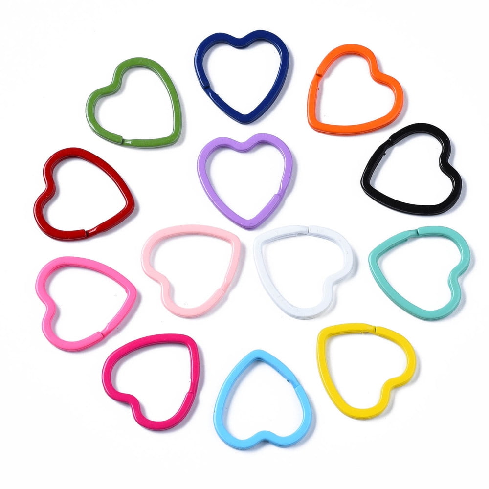 200pcs Spray Painted Iron Split Key Rings Keychain Clasp Findings Heart Mixed color 31x30.5x3mm Inner Diameter: 23x25mm