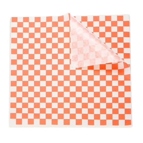 200pcs Square Checkered Wax Paper Sheets 11.81" x 11.81" Oil-absorbing Dry Food Wrapping Paper for Sandwich Baking Liners Picnic Basket Bread Hamburger Wrap Kitchen, Orange
