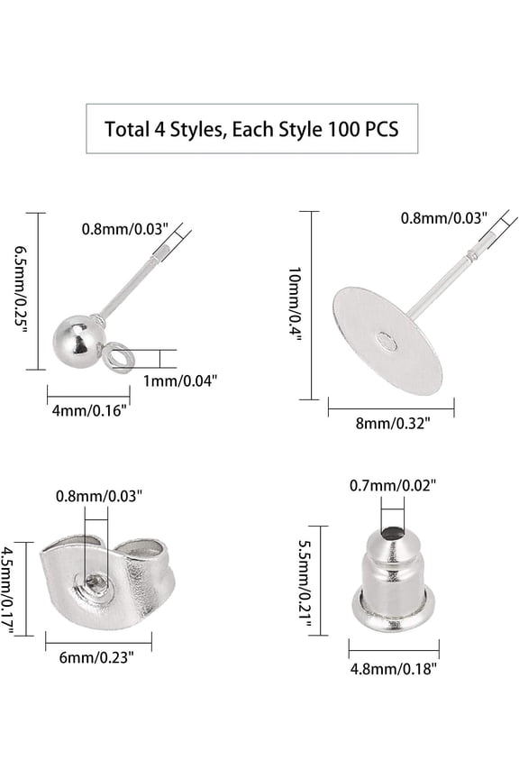 200pcs Stainless Iron Ball Stud Earring Stainless Steel Flat Round Earrings Posts Flat Pad Blank Earring Pin Studs with Butterfly Earring Backs