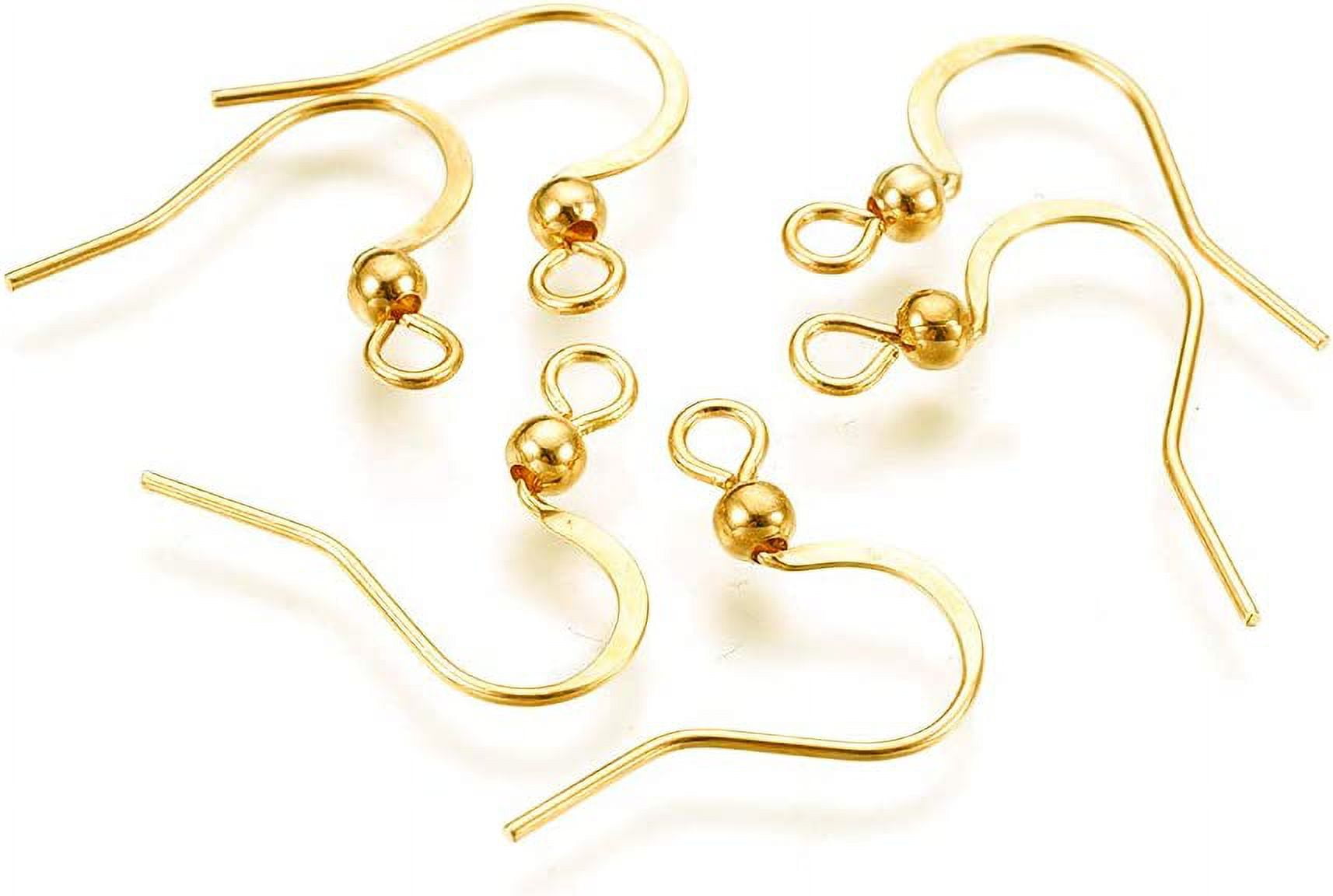 200pcs Stainless Steel French Earring Hooks Fish Hook Ear Wires with Ball  for Jewelry Making (Gold,16x19.5mm) 