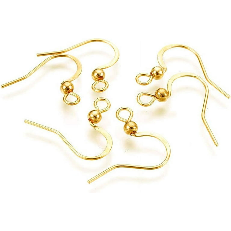 200pcs Stainless Steel French Earring Hooks Fish Hook Ear Wires with Ball  for Jewelry Making (Gold,16x19.5mm)