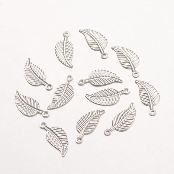 200pcs Stainless Steel Pendants Leaf Shape Charms Jewelry Connector Pendants Stainless Steel Color Bracelets Pendants for DIY Jewelry Making 14x6mm
