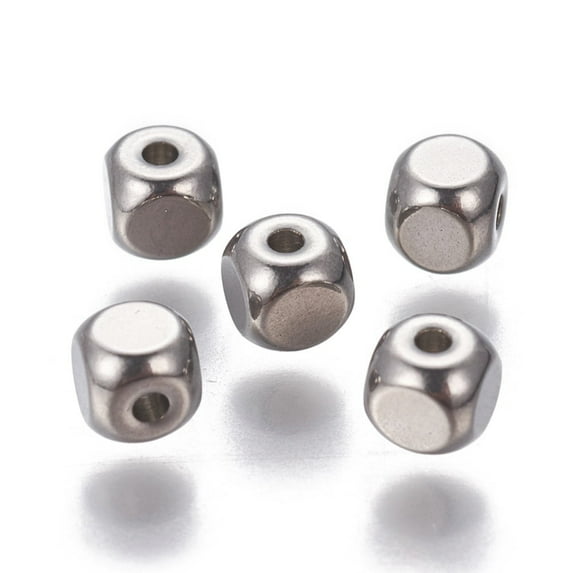 200pcs Resistant 201 Stainless Steel Beads Square Stainless Steel color 4x4x4mm Hole: 1.2mm