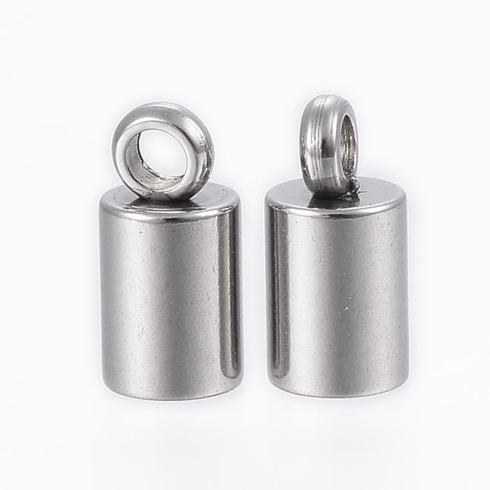 200pcs Tarnish Resistant 201 Stainless Steel Cord Ends End Caps Column Stainless Steel color 8x4mm Hole: 1.5mm Inner Diameter: 3mm