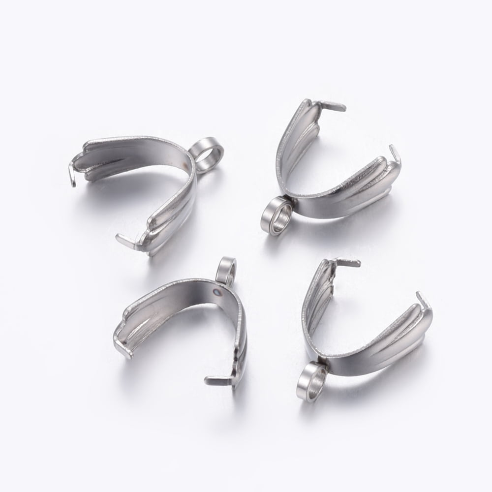 200pcs Tarnish Resistant 304 Stainless Steel Pinch Bails Stainless Steel color 14x12x5.5mm Hole: 2mm Pin: 1mm