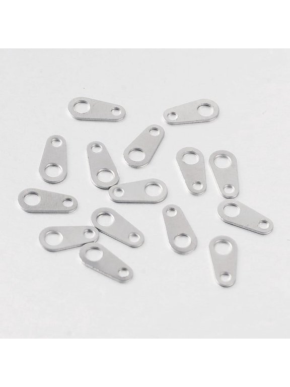 200pcs Tarnish Resistant 316 Surgical Stainless Steel Chain Tabs Chain Extender Connectors Stainless Steel color 8x4x1mm Hole: 1mm & 2mm