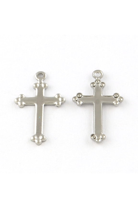 200pcs Tarnish Resistant Cross 201 Stainless Steel Pendants Smooth Surface Stainless Steel color 17.5x10x1mm Hole: 1mm