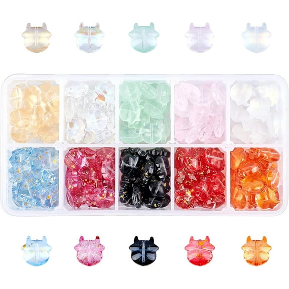 200pcs Transparent Baking Painted Glass Beads Cow Shape Beads Bracelets Making Kits Beads DIY Jewelry Making Set for Birthday Gift Colorful