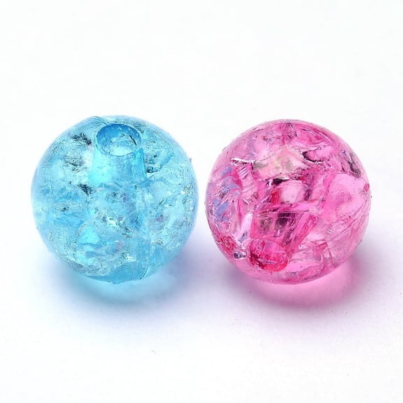 200pcs Transparent Crackle Acrylic Beads Round Mixed color 8mm Hole: 2mm