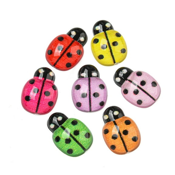 200pcs Transparent Resin Insect Decoden Cabochons Ladybird/Ladybug Mixed color 12.5x9x3.5mm