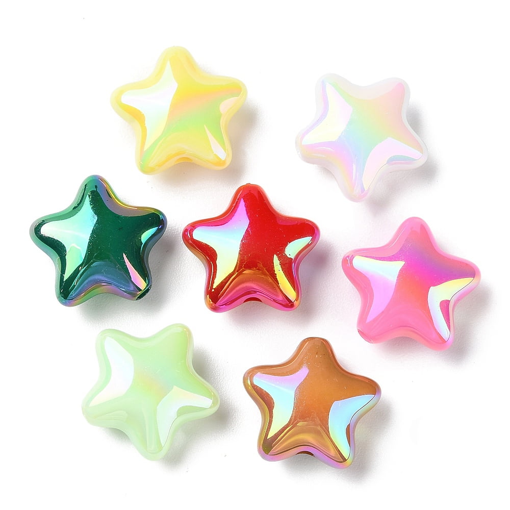 200pcs UV Plated Acrylic Beads Iridescent Star Mixed color 20x21.5x10mm Hole: 3mm