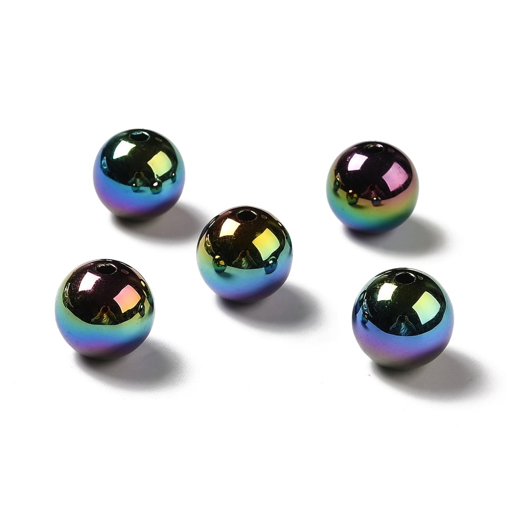 200pcs UV Plating Rainbow Iridescent Acrylic Beads Round Black 15~15.5x15.5~16mm Hole: 2.7mm
