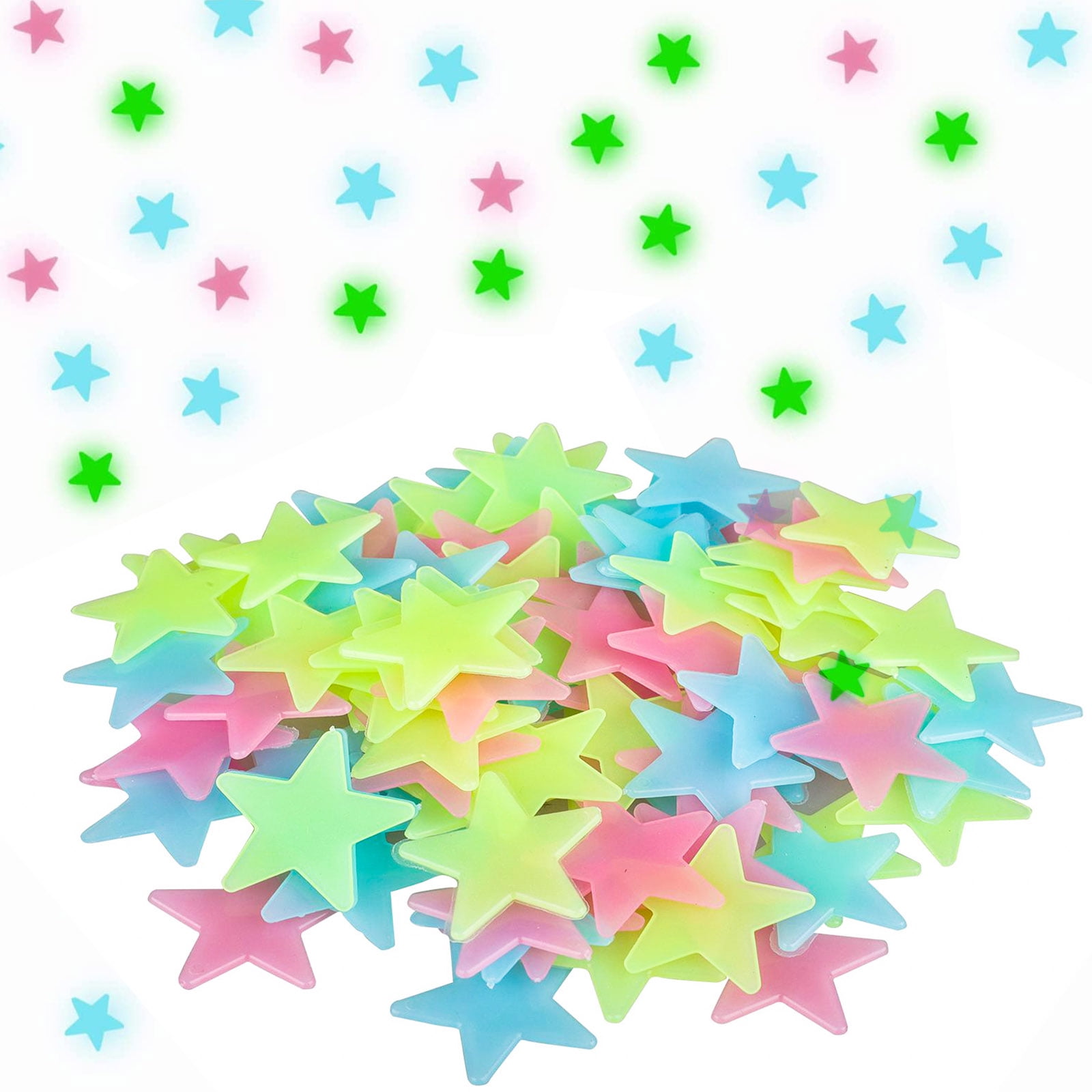 200pcs Ultra Glow in The Dark Stars Ceiling Stickers, TSV Night Luminous 3D Star Stickers Adhesive Wall Stickers for Teenagerss Bedroom Room Ceiling Beautiful Glowing Wall Decals