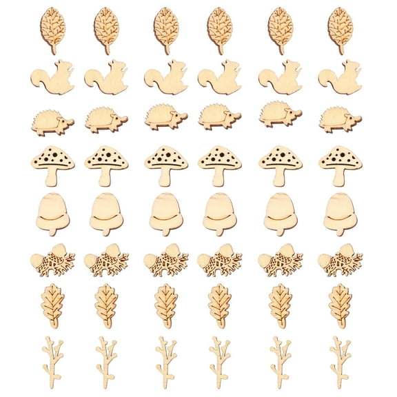 200pcs Unfinished Wood Animal Leaf Mushroom Craft Pieces for DIY Craft Project