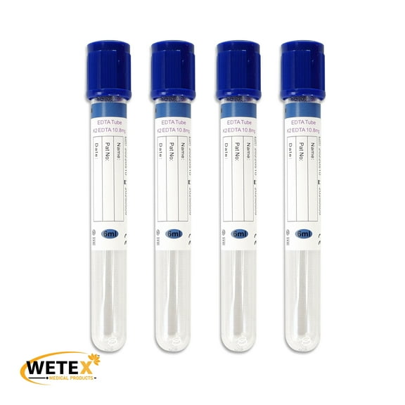 200pcs Vacuum Blood Collection Tube K2 EDTA, 13x100mm 6mL, Royal Blue ,EXP 5/25, 30074