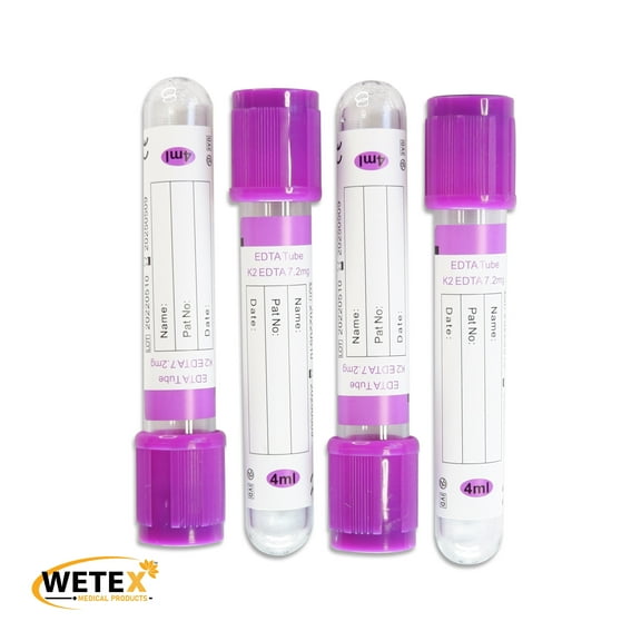 200pcs Vacuum Blood Collection Tube K2 EDTA Additive 13x75mm 4mL Purple, Exp 05/2025