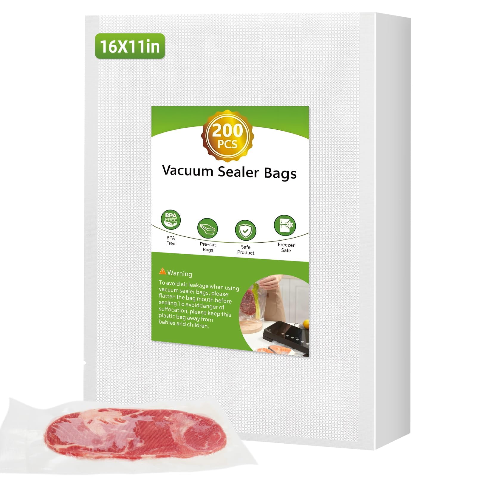 200-Pack Vacuum Sealer Bags, 6x10 Inch Quart Size - Heavy Duty BPA Free Food Saver Bags For Meal Prep & Sous Vide