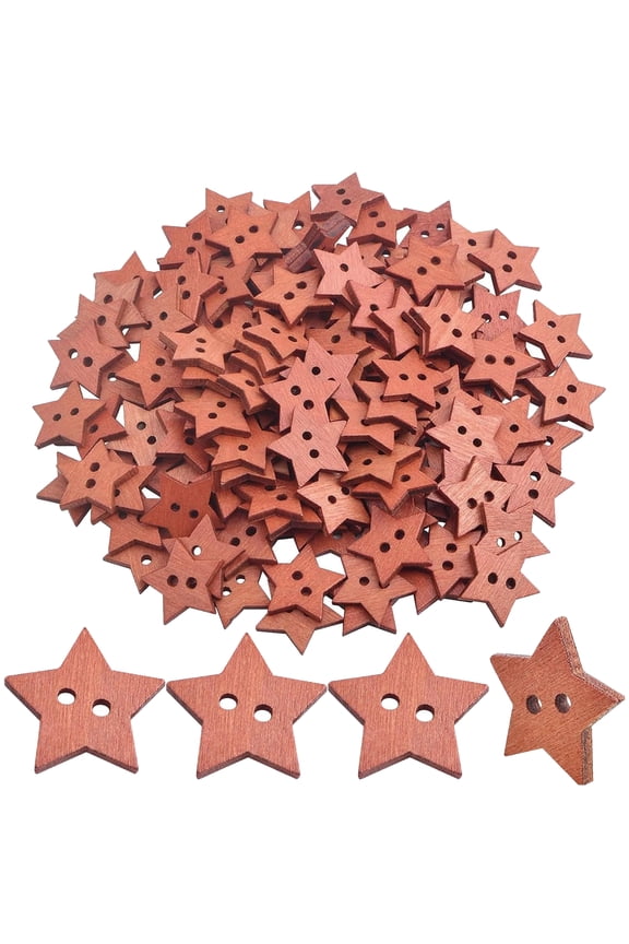 200pcs Vintage Coffee Color,Wooden Star Buttons with 2 Holes Star Shape Sewing Knitting Wood Buttons Accessories DIY Sewing Clothes Craft Projects Scrapbooking Decoration