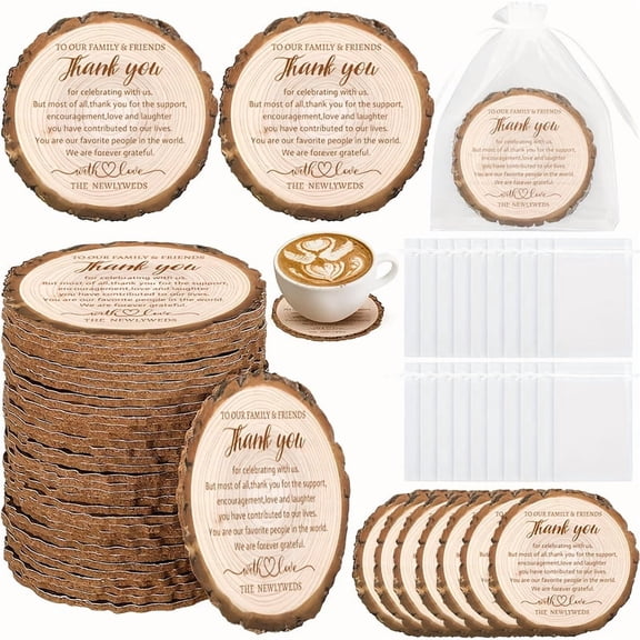 200pcs Wedding Favors for Guests Cork Coasters Bulk Rustic Coasters & Organza Bags, Thank You Gifts Bulk for Celebrating with Us, Rustic Wood Coaster Bulk Wedding Gifts Bridal Shower Party Favors