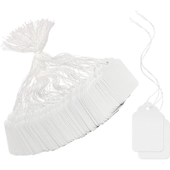 200pcs White Lace Price Tags - Writable Display Tags with Hanging String, Ideal for Clothing, Jewelry, Arts & Crafts - 1.9 x 1.2 Inches