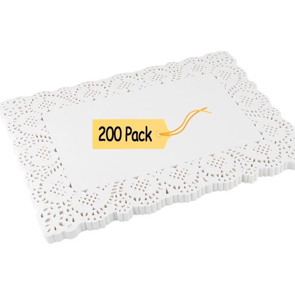 200pcs White Rectangle Doilies Paper 14 X 10 Inches, Lace Paper Placemats for Cake Desserts Disposable Table Covers Wedding Tableware tion