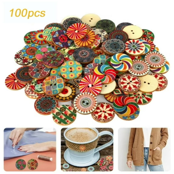 100pcs Wood Buttons, EEEkit Vintage Flower Round Buttons for Craft, 2 Holes Wooden Button Sewing Crafts DIY Decor for Sewing Crafting Knitting Embellishment Clothing Scrapbooking Accessories