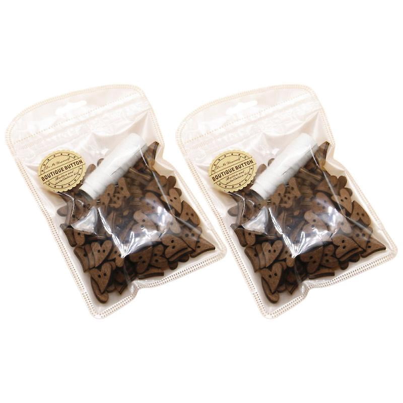 200pcs Wooden Heart Buttons