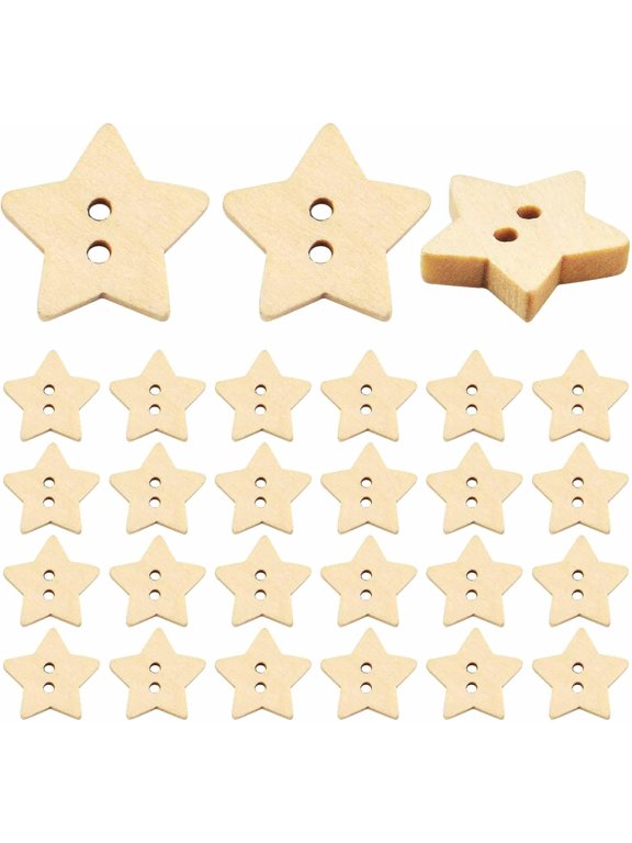 200pcs Wooden Star Buttons with 2 Holes Rustic Sewing Buttons Lovely Mini Wood Button for Costume Design Clothes Scrapbooking Art Crafts DIY Decoration