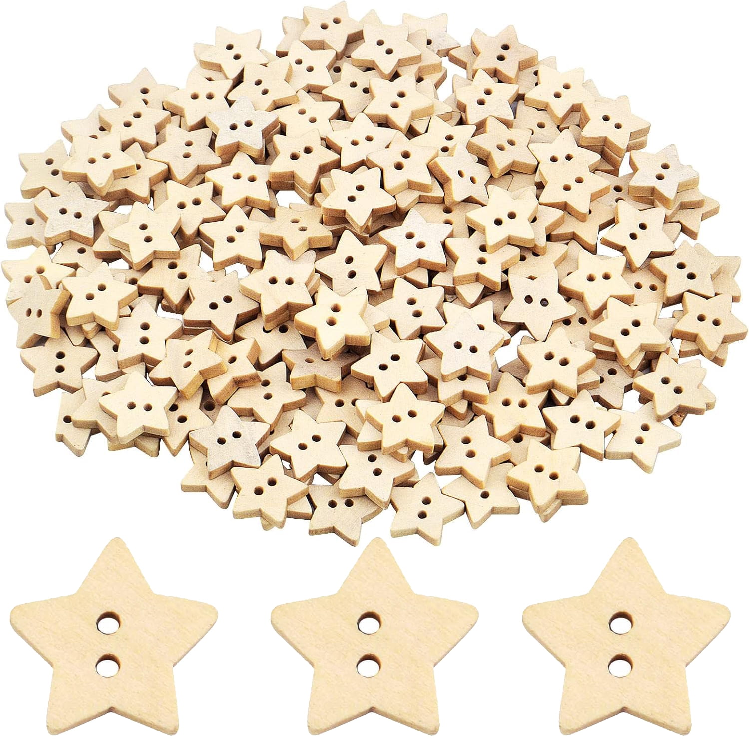 200pcs Wooden Star Buttons with 2 Holes Rustic Sewing Buttons Lovely ...