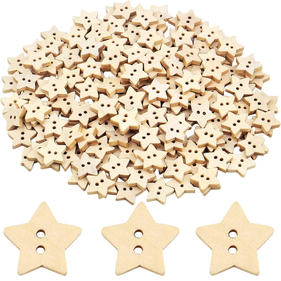 200pcs Wooden Star Buttons with 2 Holes Rustic Sewing Buttons Lovely Mini Wood Button for Costume Design Clothes Scrapbooking DIY Decoration