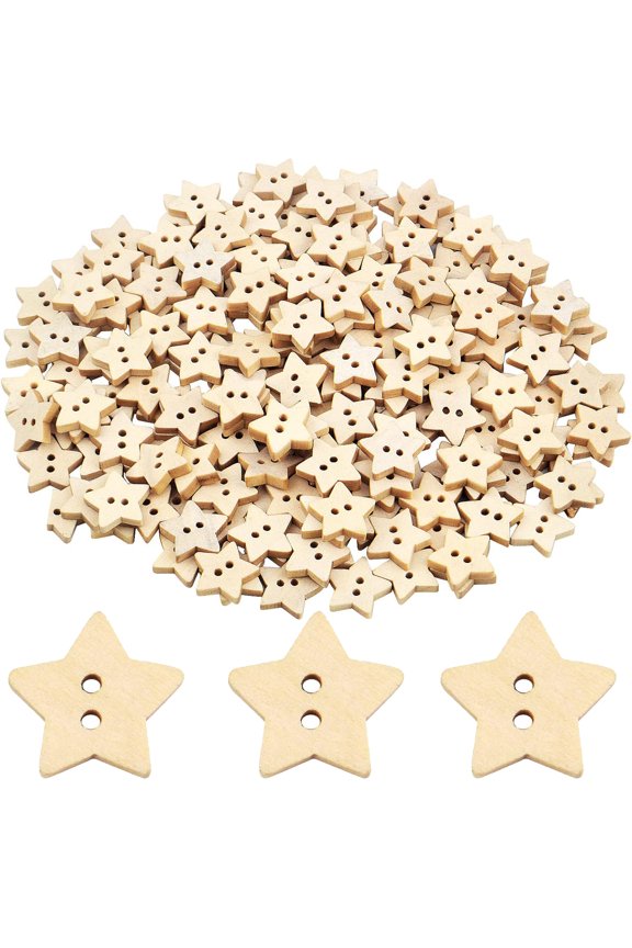 200pcs Wooden Star Buttons with 2 Holes Rustic Sewing Buttons Lovely Mini Wood Button for Costume Design Clothes Scrapbooking DIY Decoration