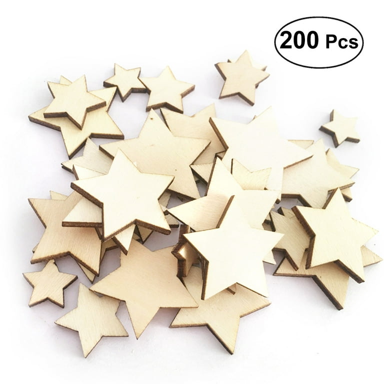 200pcs Wooden Stars Wood Star Slices Mini Star Embellishments for Wedding Crafts Making, Size: 1