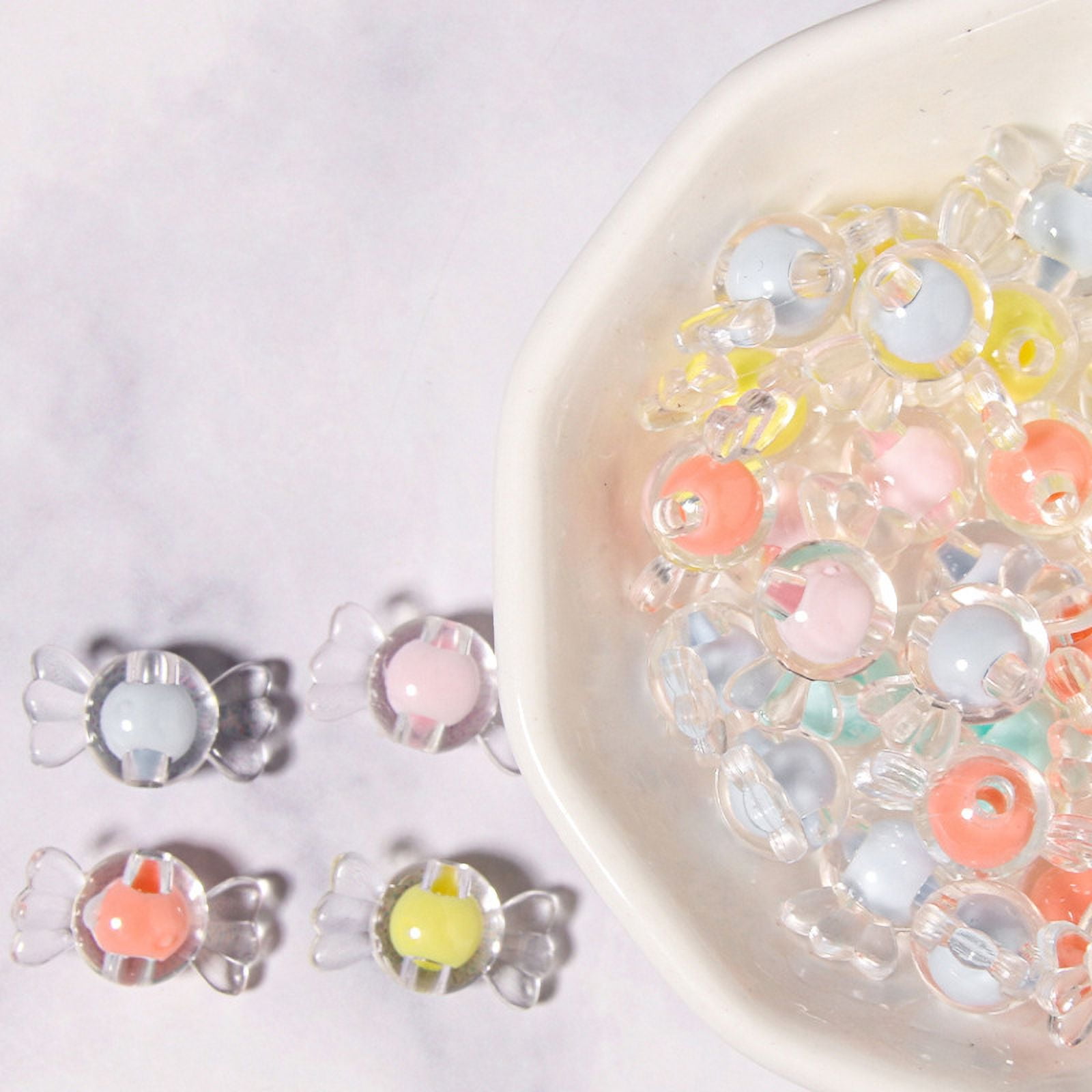 200Pcs Glass Flower Beads Translucent Glass Flower Beads Small
