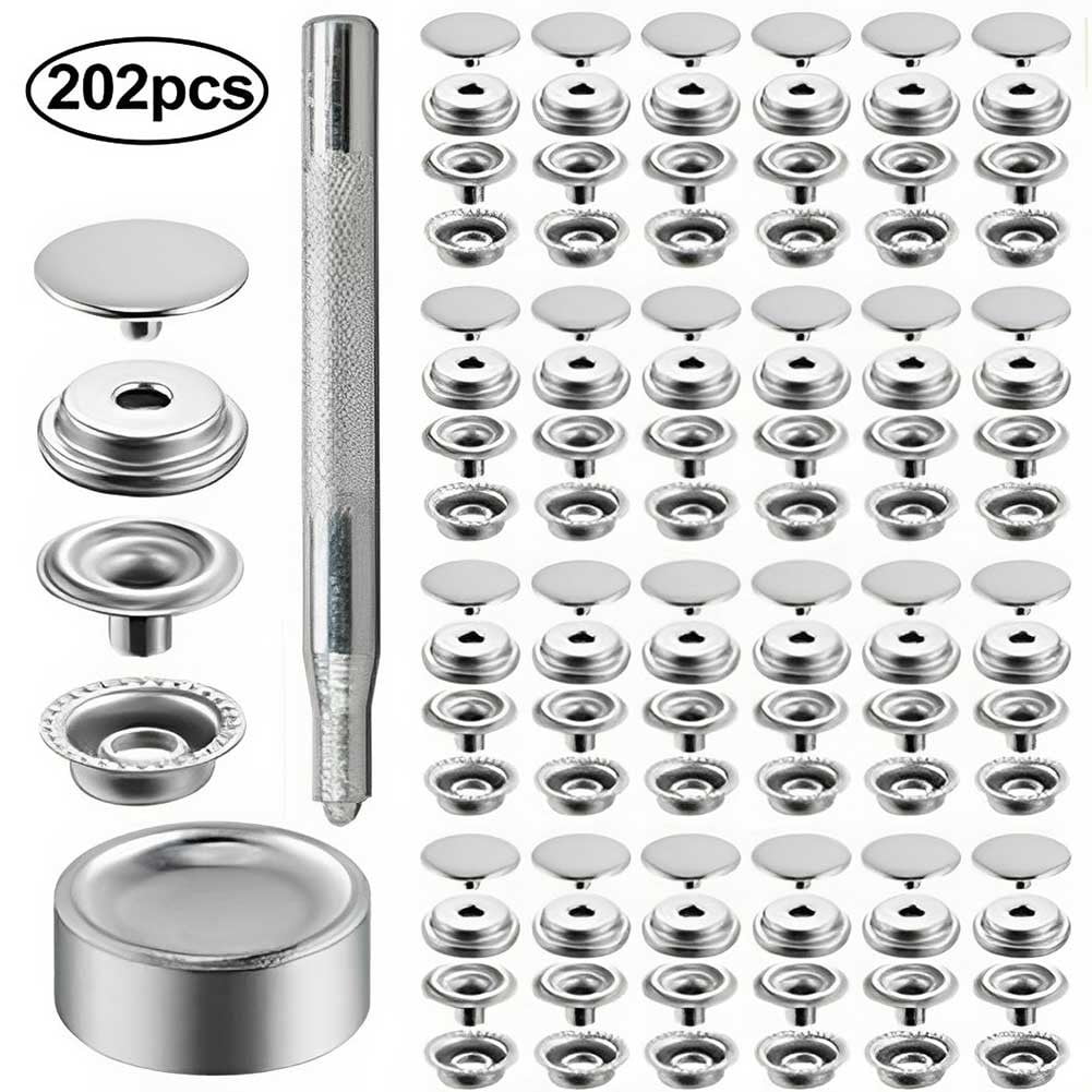 200Pcs Snap Fastener Kit Stainless Steel Snaps Buttons Set Press