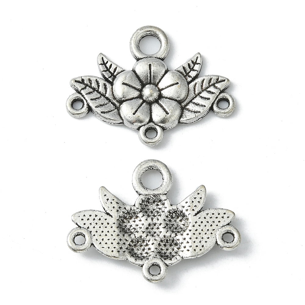 200pcs style Chandelier Component Links Lead Free and Nickel Free and Cadmium Free Flower Antique Silver color 32x23x3mm Hole: 2mm