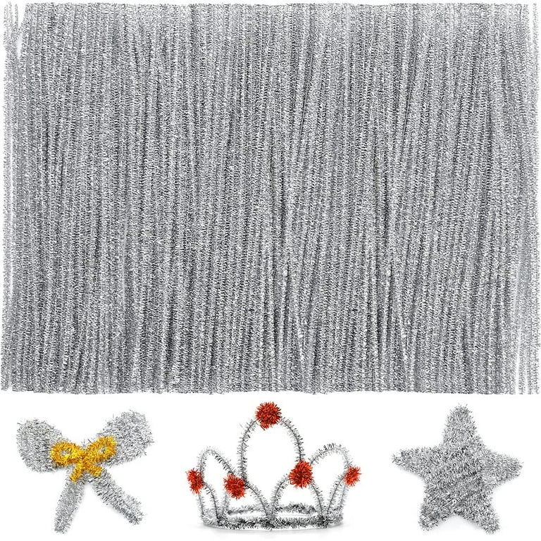 200 Pieces Christmas White Pipe Cleaners Chenille Stem Set,100 Pieces White  +100 Pieces Glitter Silver Craft Pipe Cleaners,DIY Craft,Pipe Cleaners