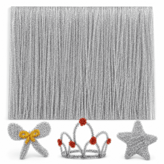 200 Pack Silver Glitter Pipe Cleaners Chenille Stems for DIY Art Craft
